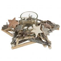 Photophore étoile en bois - Beige - Bois - Home Maison