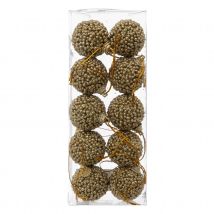 Set de 10 boules de Noël - - Effet billes - Doré - Home Maison