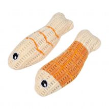 Lot de 2 jouets peluche poisson pour chat - Jaune moutarde - 12 cm - Polyester - Home Maison
