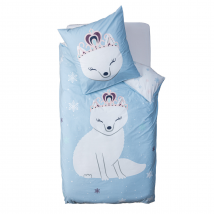 Parure de lit renard blanc pour enfant - Bleu - Coton - Home Maison