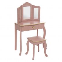 Coiffeuse et tabouret enfant - Rose - 59.7x29.2x98.5 cm - Bois - Home Maison
