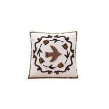 Coussin brodé colombe style bohème - Beige - Coton - Home Maison