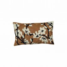 Coussin rectangulaire brodé floral - Marron Clair - 30x50 cm - Coton - Home Maison