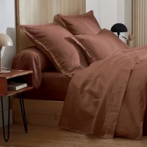 Taie de traversin satin de coton rayures ton sur ton - Marron Foncé - 86x240 cm - Satin de coton - Home Maison