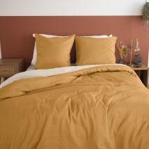 Parure de lit réversible gaufrée 2 personnes - Jaune - Home Maison