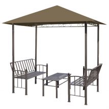Auvent extérieur avec table et bancs - Taupe - 240x200 cm - Métal/Polyester - Home Maison