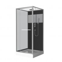 Cabine de douche carrée avec miroir et porte pivotante - Noir - Home Maison