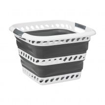 Panier à linge rétractable 40L - Gris - 48x34x49 cm - Plastique/Polypropylène - Home Maison