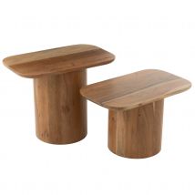 Ensemble de 2 tables basses en bois d'acacia - Naturel - 35x60x47 cm - Bois - Home Maison
