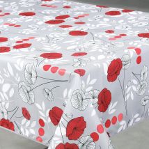 Nappe anti-tâche rectangulaire motif coquelicots - Gris - 145x240 cm - Polyester - Home Maison