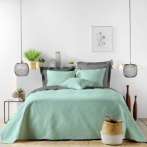 Couvre-Lit Matelassé et 2 Taies d'Oreiller Romane - Vert - Microfibre - Home Maison