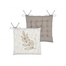 Galette de chaise feuillage - Effet matière en coton brodé - Ecru - 38x38 cm - Coton - Home Maison