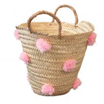 Panier de rangement à pompons - Rose - 30x30x40 cm - Feuille de palmier - Home Maison