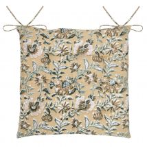 Galette de chaise motif floral élégant - Jaune moutarde - 38x38 cm - Coton - Home Maison