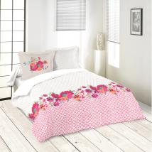 Parure de lit 3 pièces à fleurs et motifs géométriques - Rouge - 240x220 cm - Coton - Home Maison