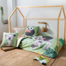 Housse de couette panda - Vert - Percale de coton - Home Maison