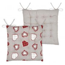 Galette de chaise coeurs esprit chalet en coton - Taupe - 40x40 cm - Coton - Home Maison