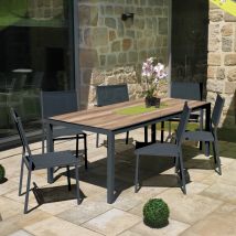 Salon de jardin moderne 6 personnes - Gris anthracite - 200x90 cm - Aluminium - Home Maison