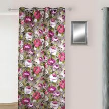 Rideau Multicolores en Jacquard aux Motifs Fleuris - Rose - 150x260 cm - Jacquard - Home Maison