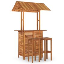 Bar et 2 tabourets extérieurs - Marron - Bois - Home Maison