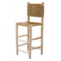 Tabouret de bar bois dossier damier - Beige - Bois - Home Maison
