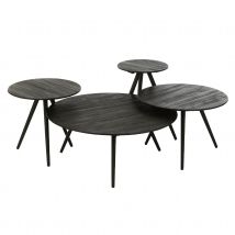 Lot de 4 tables rondes en teck recyclé - Noir - 45x30 cm - Bois/Métal - Home Maison