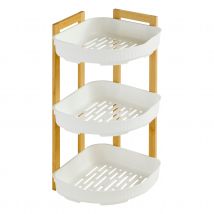 Étagère de douche d’angle 3 niveaux bambou et plastique - Blanc - 29x22x45 cm - Bambou - Home Maison