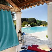 Rideau extérieur tissu outdoor - Bleu ciel - Polyester - Home Maison