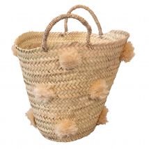 Panier de rangement à pompons - Beige - 30x30x40 cm - Feuille de palmier - Home Maison