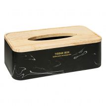 Boite à mouchoirs moderne avec couvercle en bois - Noir - 25x13.3x8.6 cm - Bois/Résine - Home Maison