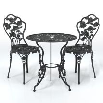 Salon de jardin style bistrot 3 pièces - Noir - Aluminium - Home Maison