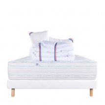 Ensemble literie avec matelas mémoire de forme 24 cm, sommier blanc, oreillers et couette - Blanc - Mousse - Home Maison