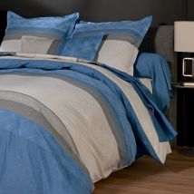 Taie d’oreiller satin de coton géométrique - Bleu - 65x65 cm - Satin de coton - Home Maison