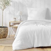 Parure de lit en gaze de coton - Blanc - 140x200 cm - Gaze de coton/Coton - Home Maison