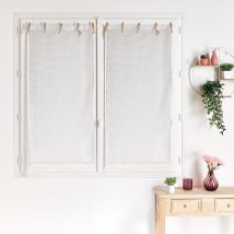 Paire voilages avec ruban en jute - Blanc - 60x160 cm - Polyester - Home Maison