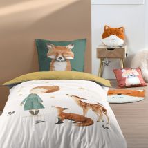 Parure de lit enfant renard - Blanc - 140x200 cm - Coton - Home Maison