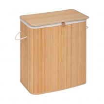 Panier à linge double 100L en bambou - Marron Clair - 52x32x63 cm - Bambou/Bois/Métal/Polyester - Home Maison