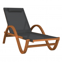 Chaise longue extérieure en bois massif avec coussin - Gris anthracite - 180x89x74 cm - Bois - Home Maison