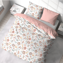 Parure de lit 3 pièces à fleurs réversible - Rose - Microfibre - Home Maison