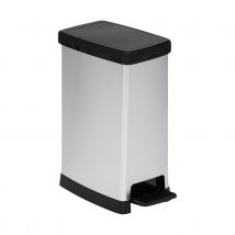 Poubelle à pédale slim 40L avec frein de chute - Argent - 40 L - Métal/Polypropylène - Home Maison