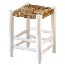 Tabouret Marocain blanc en bois - Blanc - 40x30 cm - Bois - Home Maison
