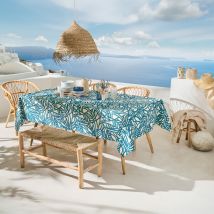Nappe ronde en coton enduit feuillage abstrait - Bleu - 170x170 cm - Coton - Home Maison