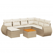 Salon de jardin 8 pièces avec coussins extérieurs - Beige - Résine - Home Maison