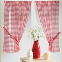 Paire petits voilages à carreaux rouges normands - Rouge - 90x200 cm - Polyester - Home Maison