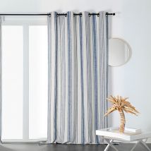Rideau tamisant - Effet rayures d'antan - Bleu - Polyester - Home Maison