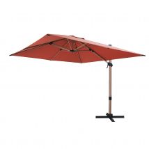 Parasol déporté rectangulaire structure - Effet bois - Terracotta - 3x4 m - Aluminium - Home Maison