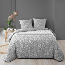Parure de lit 3 Pièces Fleurs Flavie - Gris - 240x220 cm - Coton - Home Maison