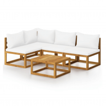 Salon de jardin extérieur 5 pièces - Beige - Bois - Home Maison