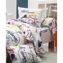 Drap Housse Imprimé "BD" avec bonnet de 30 cm - Blanc - Coton - Home Maison