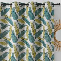Rideau tamisant à motif plumes - Vert - Polyester - Home Maison